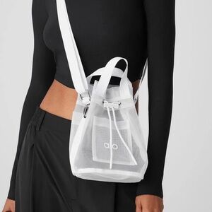 NWT Alo Crossbody Bucket Bag White Sheer Mesh Mini